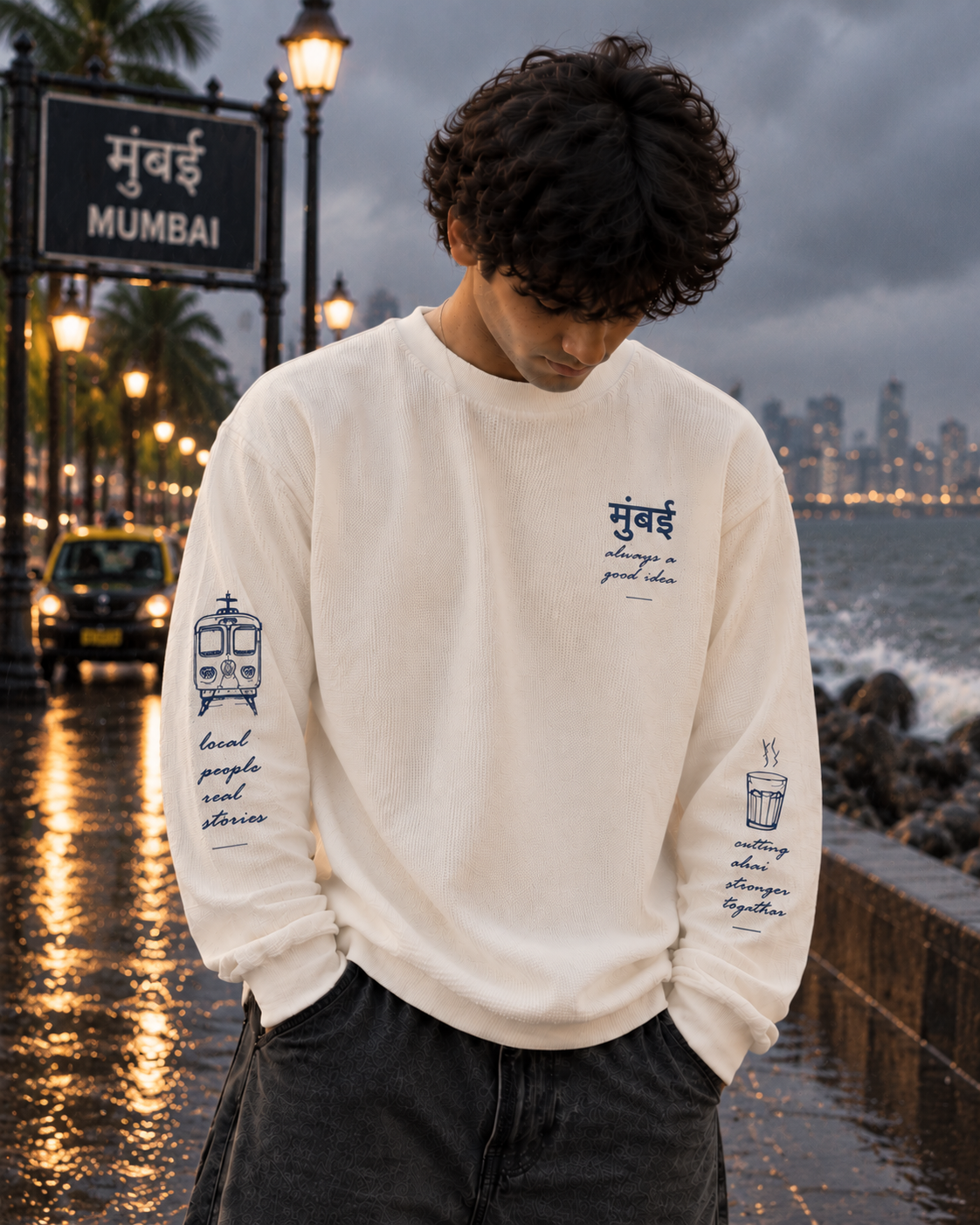 Mumbai Waffle Sweatshirt - “Same City, Different Weathers” 🌧️🌊