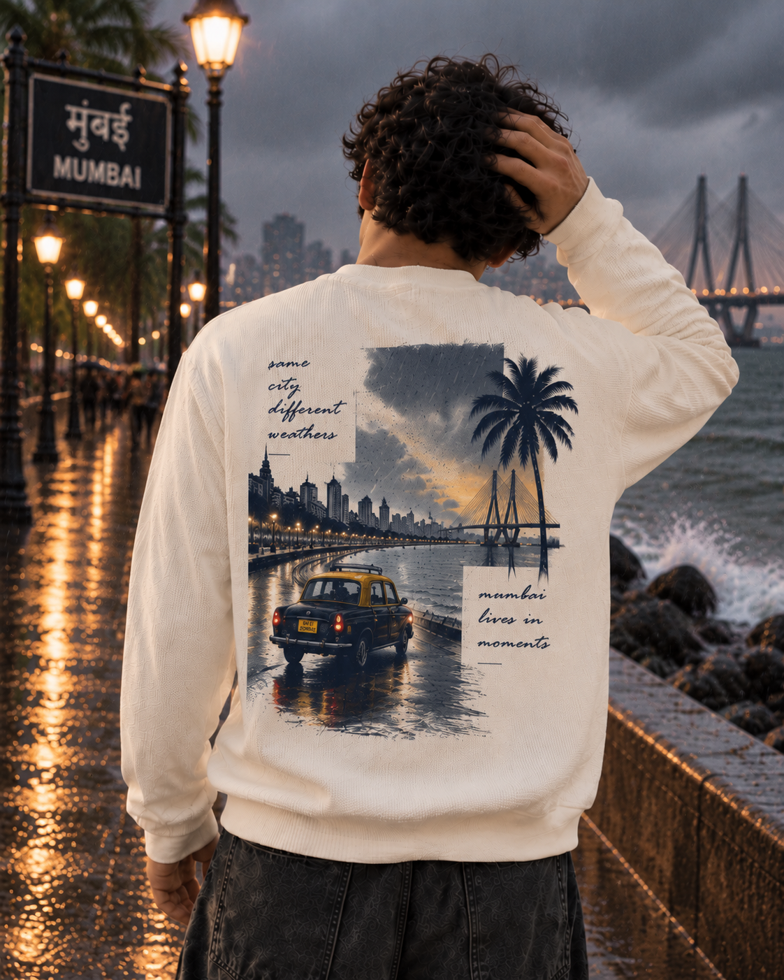 Mumbai Waffle Sweatshirt - “Same City, Different Weathers” 🌧️🌊