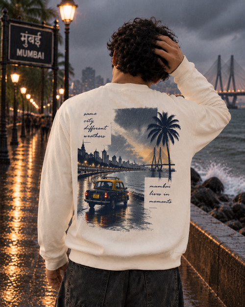 Mumbai Waffle Sweatshirt - “Same City, Different Weathers” 🌧️🌊