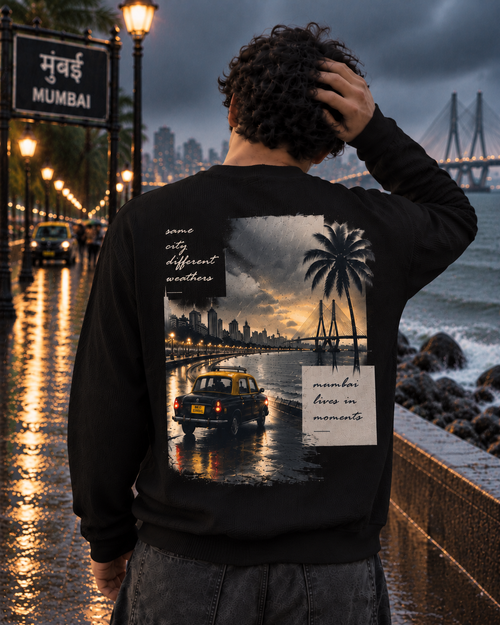 Oversize MUMBAI MONSOON Waffle Tee - Black